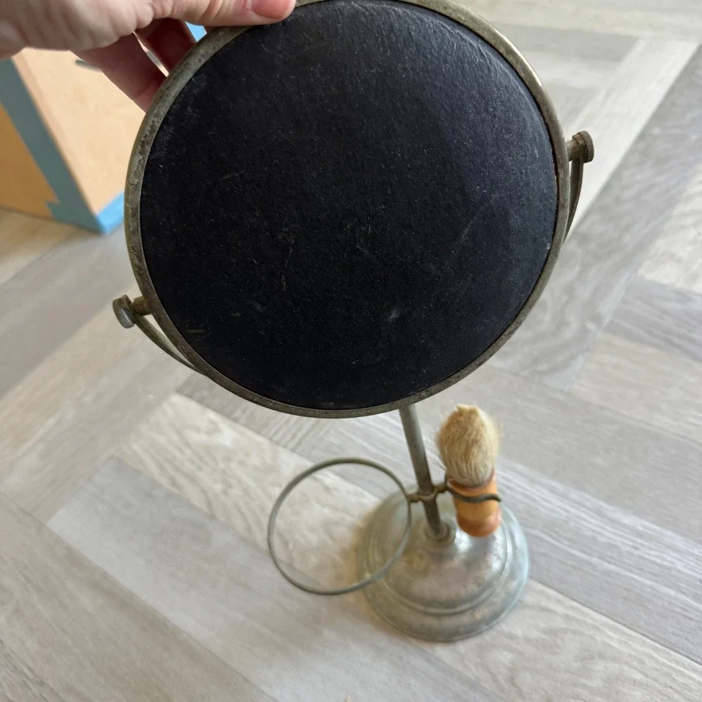 Antique Apollo Metal Shaving Stand Adjustable Tilting Mirror with Brush Holder